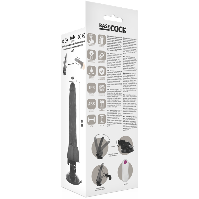 BASECOCK REALISTIC VIBRADOR CONTROL REMOTO NEGRO 19 CM