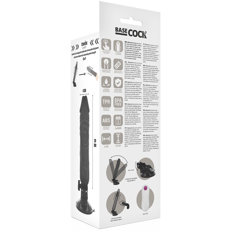 BASECOCK REALISTIC VIBRADOR CONTROL REMOTO NEGRO 20CM