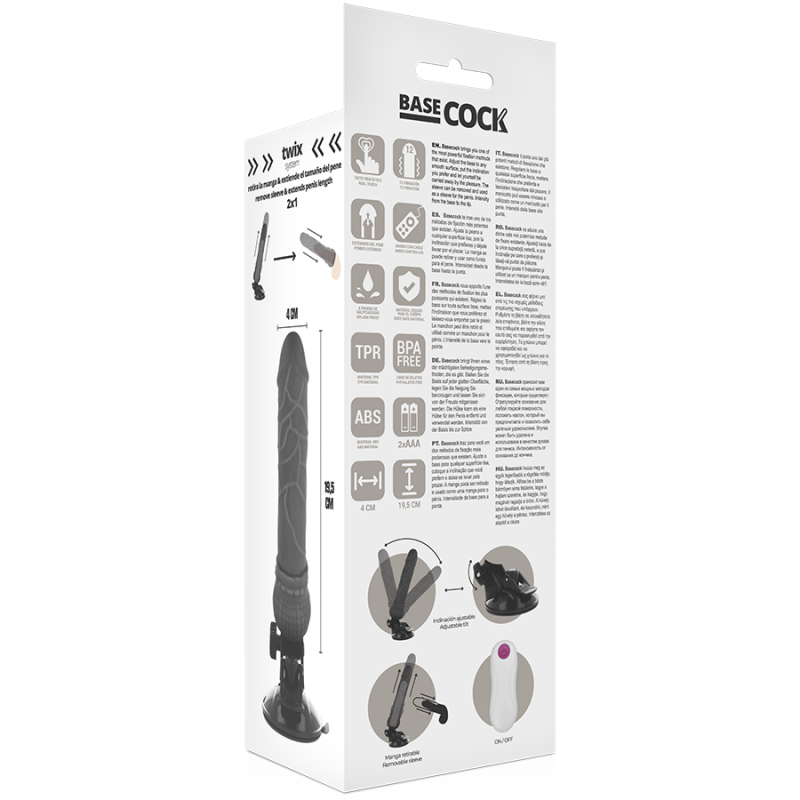 BASECOCK REALISTIC VIBRADOR CONTROL REMOTO NEGRO 19.5 CM