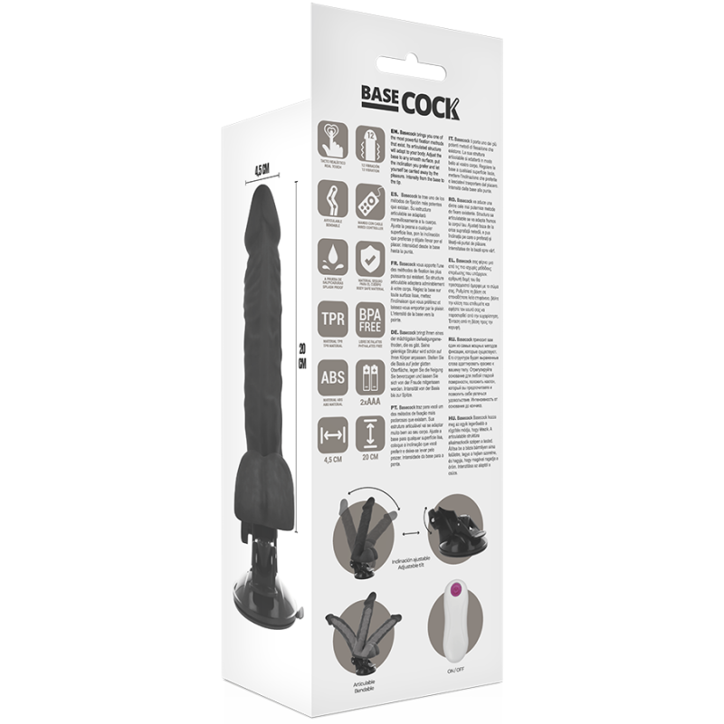 BASECOCK VIBRADOR ARTICULABLE CONTROL REMOTO NEGRO 20CM