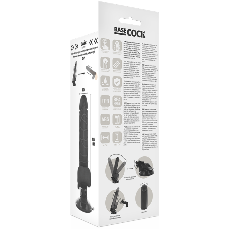 BASECOCK REALISTIC VIBRADOR CONTROL REMOTO NEGRO 18.5CM