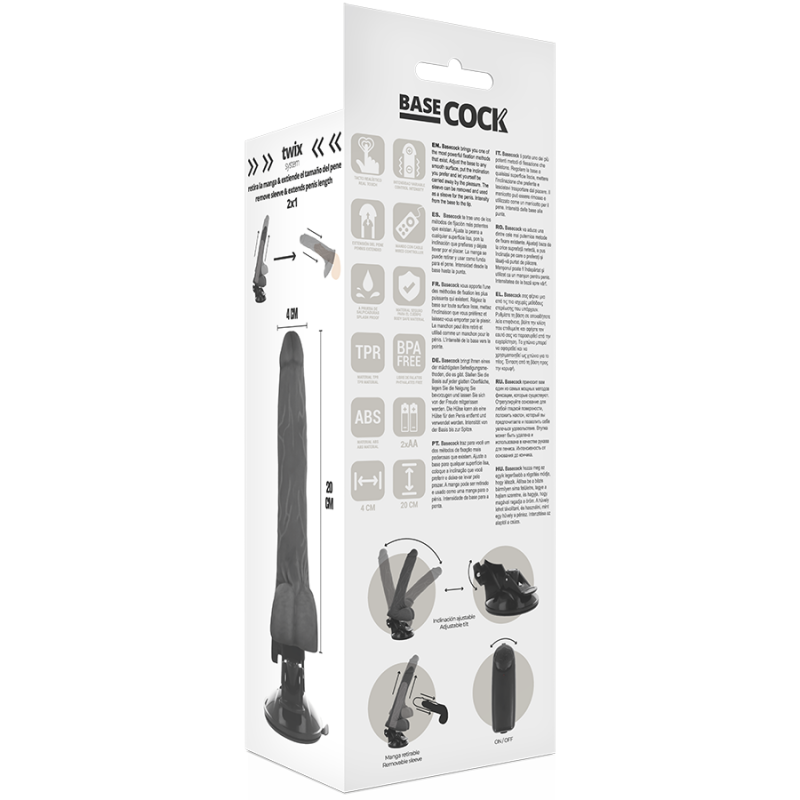 BASECOCK REALISTIC VIBRADOR CONTROL REMOTO NEGRO 20CM