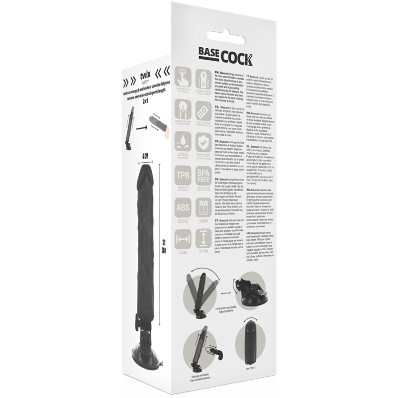 BASECOCK REALISTIC VIBRADOR CONTROL REMOTO NEGRO 21CM