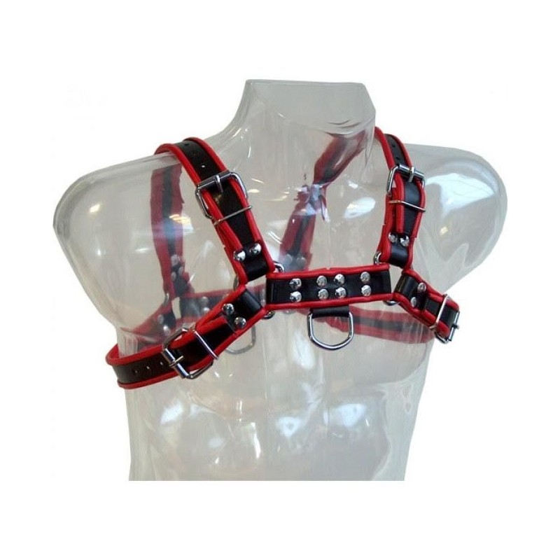 LEATHER BODY CHAIN HARNESS III BLACK / RED