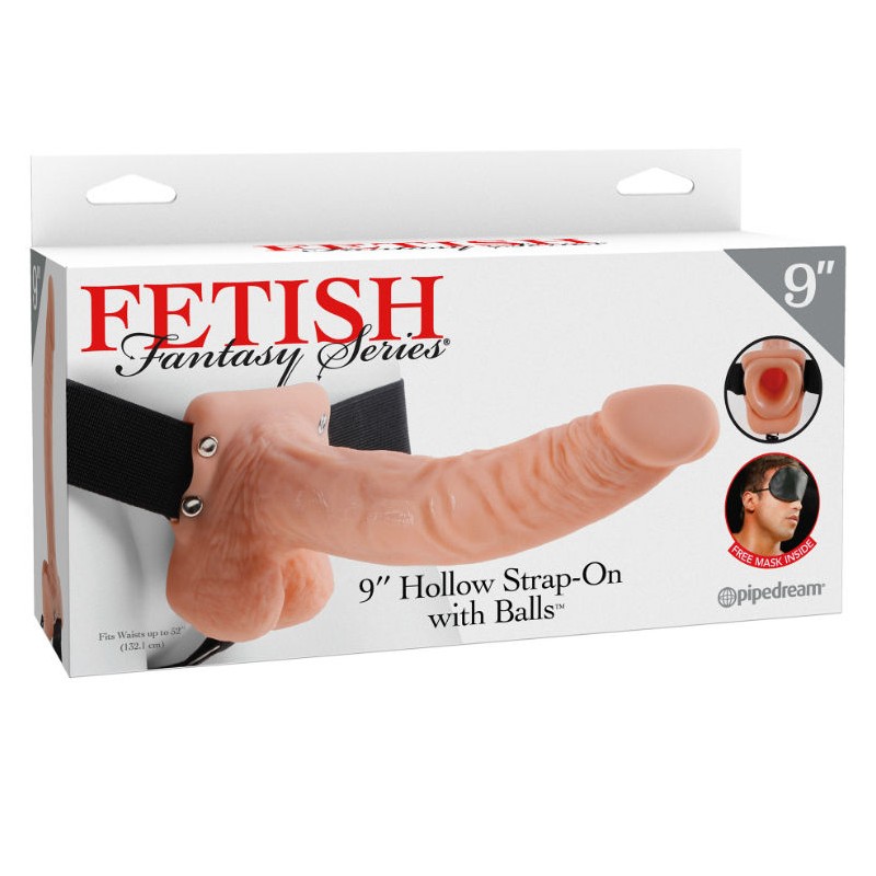 FETISH FANTASY SERIES 9" HOLLOW STRAP-ON WITH BALLS 22.9CM NATURAL