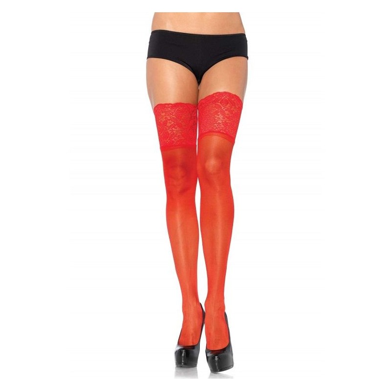 LEG AVENUE MEDIAS ROJAS AUTOADHESIVAS CON ENCAJE ANCHO ONE SIZE