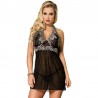 SUBBLIME BABYDOLL NEGRO CON BORDADOS FLORALES BLANCOS S/M