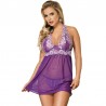 SUBBLIME BABYDOLL NEGRO CON BORDADOS FLORALES BLANCOS L/XL