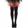 LEG AVENUE MEDIAS ALTAS NEGRAS CON LACITO ROJO TALLA UNICA