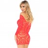 LEG AVENUE MINI VESTIDO DE ENCAJES MANGA LARGA CORAL TALLA UNICA