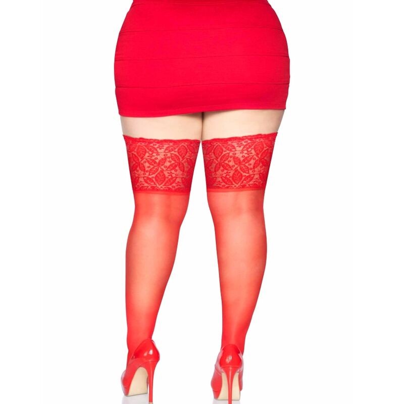 LEG AVENUE MEDIAS ROJAS AUTOADHESIVAS CON ENCAJE ANCHO PLUS SIZE