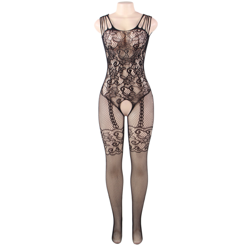 QUEEN LINGERIE BODYSTOCKING CON ABERTURA FLORES S-L