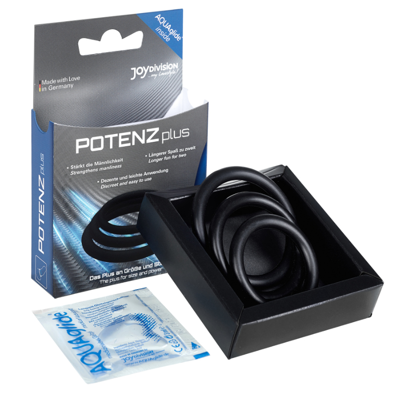 POTENZ PLUS PACK 3 ANILLOS PARA PENE NEGRO - S, M, L