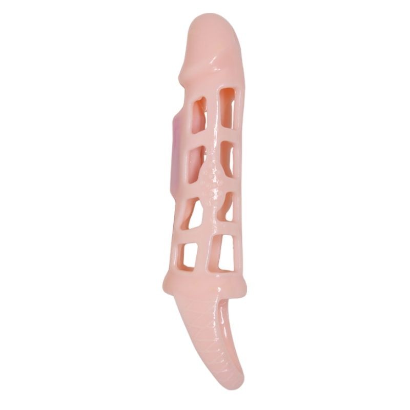 BAILE FUNDA EXTENSORA PENE CON VIBRACION Y STRAP NATURAL 13.5 CM