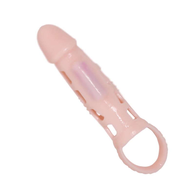 BAILE FUNDA EXTENSORA PENE CON VIBRACION Y STRAP NATURAL 13.5 CM