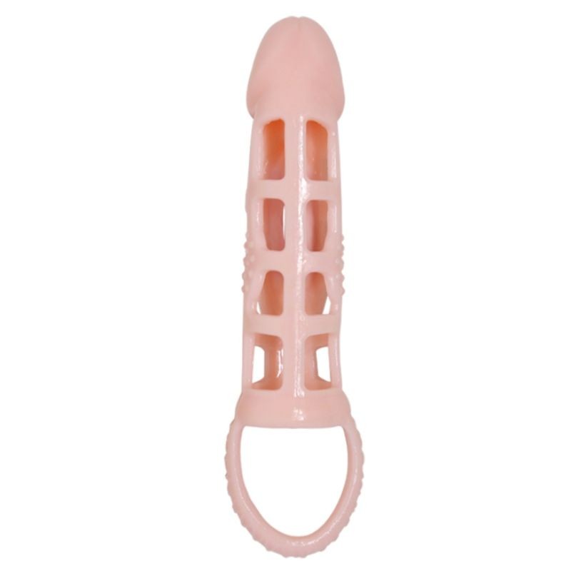 BAILE FUNDA EXTENSORA PENE CON VIBRACION Y STRAP NATURAL 13.5 CM