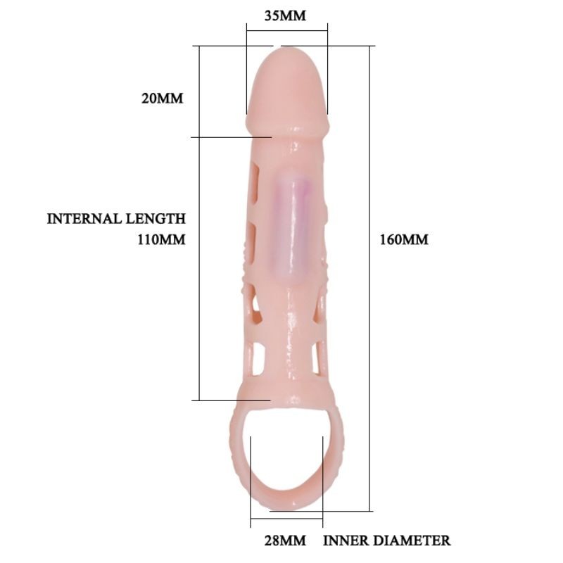 BAILE FUNDA EXTENSORA PENE CON VIBRACION Y STRAP NATURAL 13.5 CM