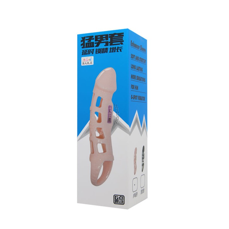 BAILE FUNDA EXTENSORA PENE CON VIBRACION Y STRAP NATURAL 13.5 CM