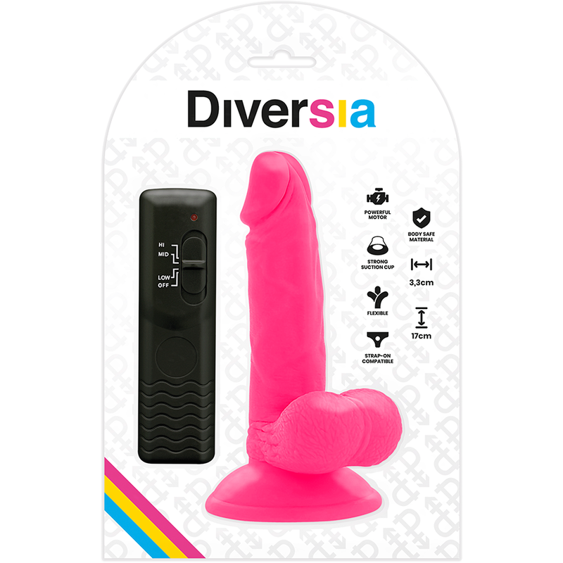 DIVERSIA DILDO FLEXIBLE CON VIBRACION 17 CM - ROSA