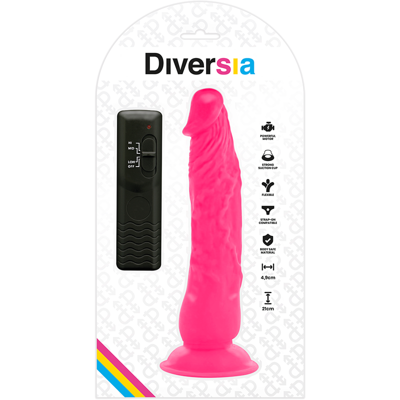 DIVERSIA DILDO FLEXIBLE CON VIBRACION 21 CM - ROSA