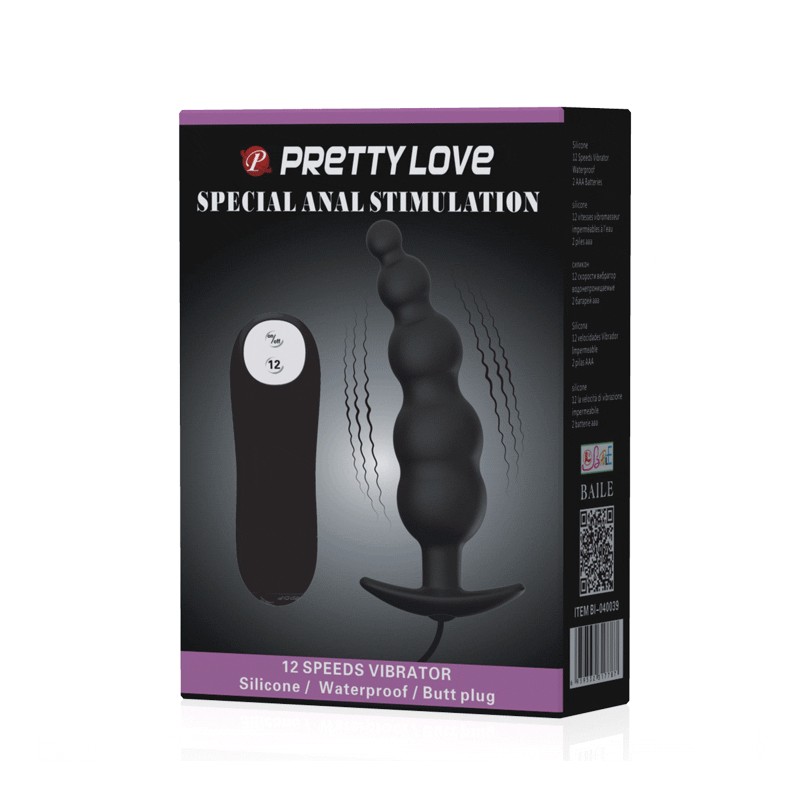 PRETTY LOVE PLUG ANAL SILICONA ESTIMULACION EXTRA Y 12 MODOS VIBRACION - NEGRO