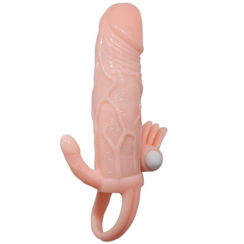 BRAVE MAN FUNDA PENE ANAL Y CLITORIS VIBRADOR 16.5 CM NATURAL