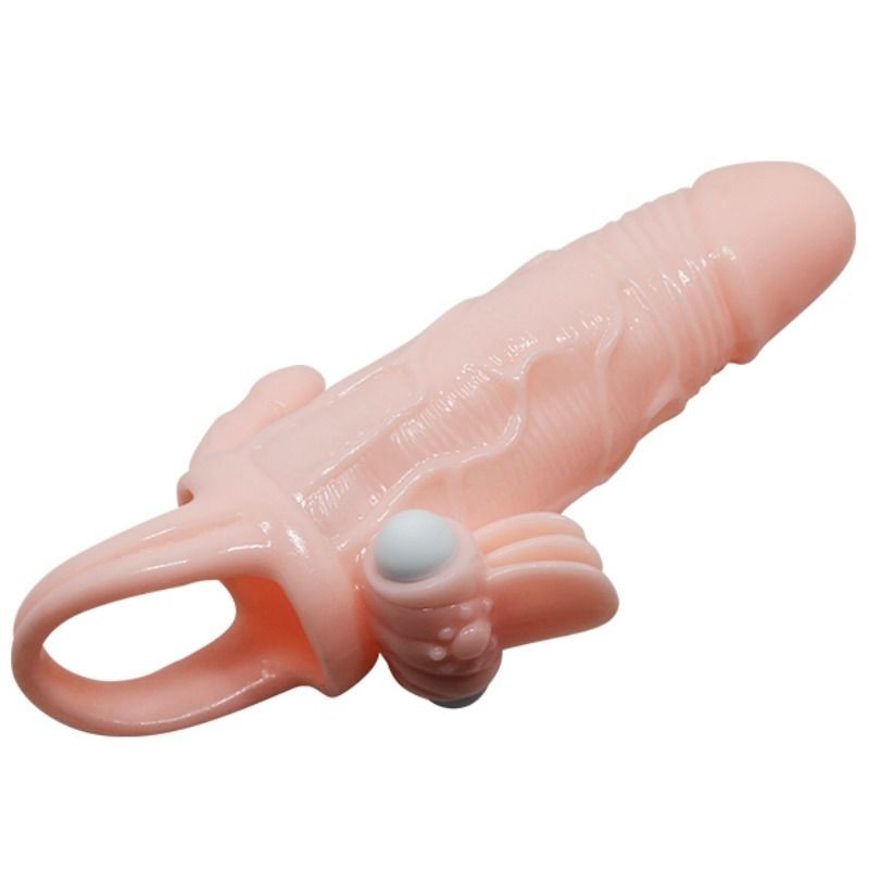 BRAVE MAN FUNDA PENE ANAL Y CLITORIS VIBRADOR 16.5 CM NATURAL