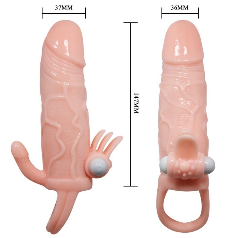 BRAVE MAN FUNDA PENE ANAL Y CLITORIS VIBRADOR 16.5 CM NATURAL