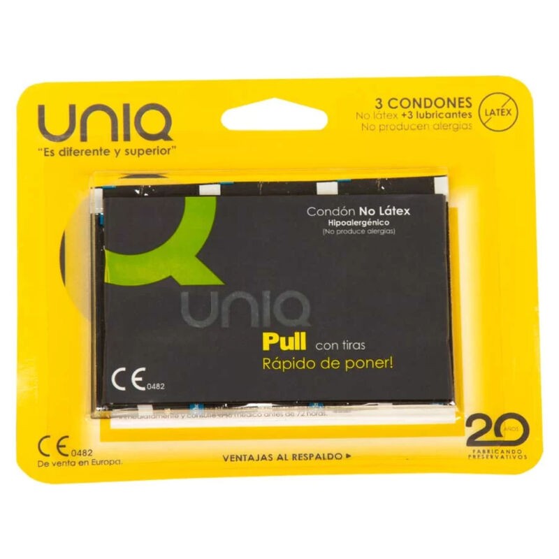 UNIQ PULL PRESERVATIVOS CON TIRAS SIN LATEX 3 UNIDADES