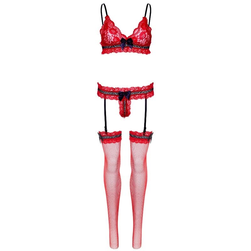 LEG AVENUE SET TRES PIEZAS DE ENCAJES TALLA UNICA - ROJO