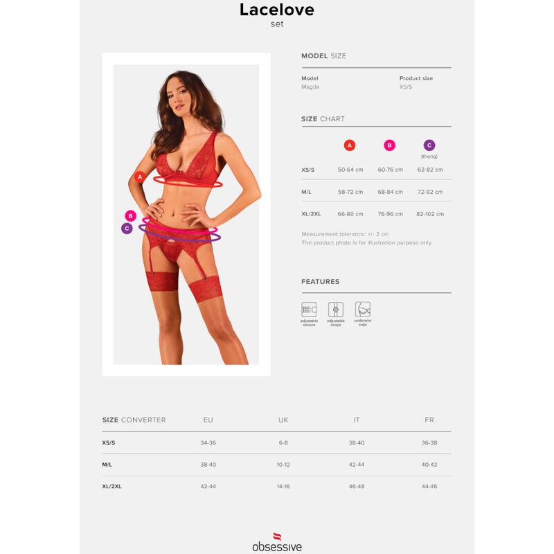 OBSESSIVE - LACELOVE SET TRES PIEZAS ROJO XL/XXL