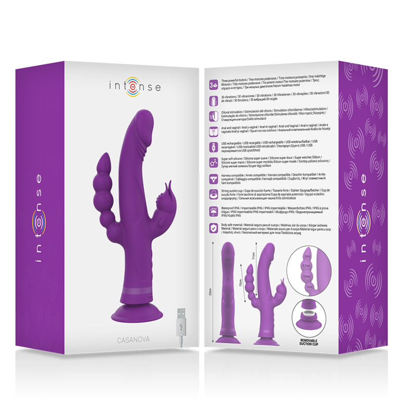 INTENSE - CASANOVA VIBRADOR RABBIT SILICONA TRIPLE MOTOR MORADO