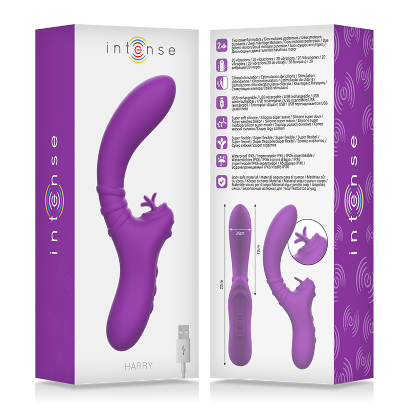 INTENSE - HARRY VIBRADOR FLEXIBLE CON LENGUA MORADO