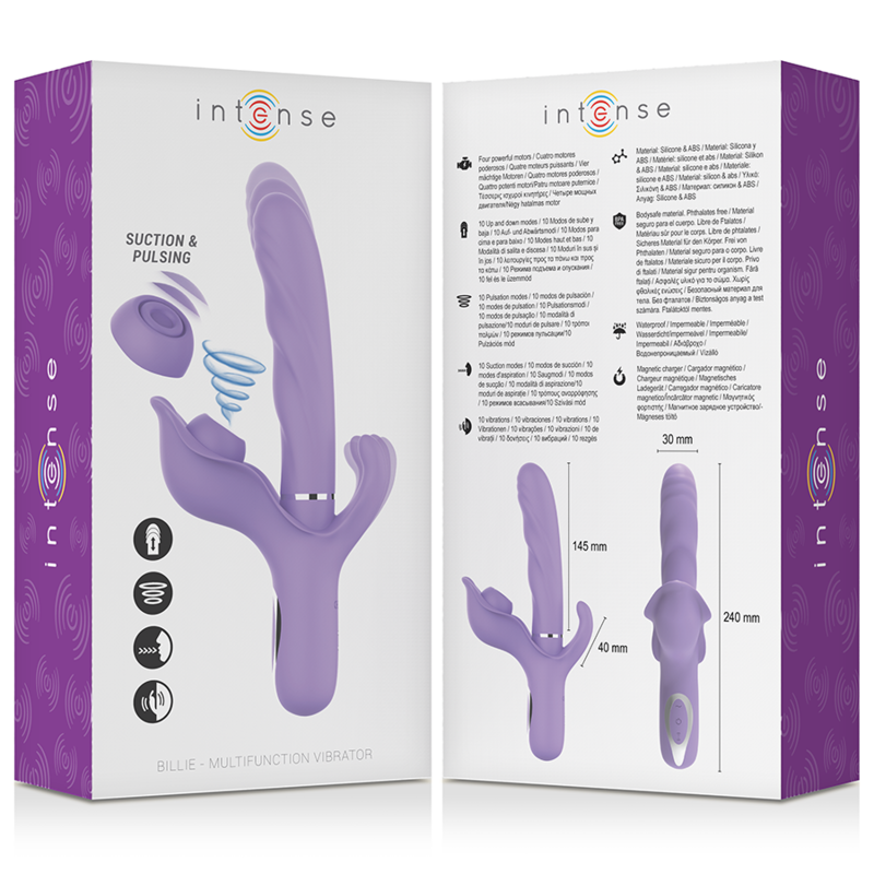 INTENSE - BILLIE VIBRADOR MULTIFUNCIÓN RECARGABLE SUCCIONADOR CON PULSADOR MORADO