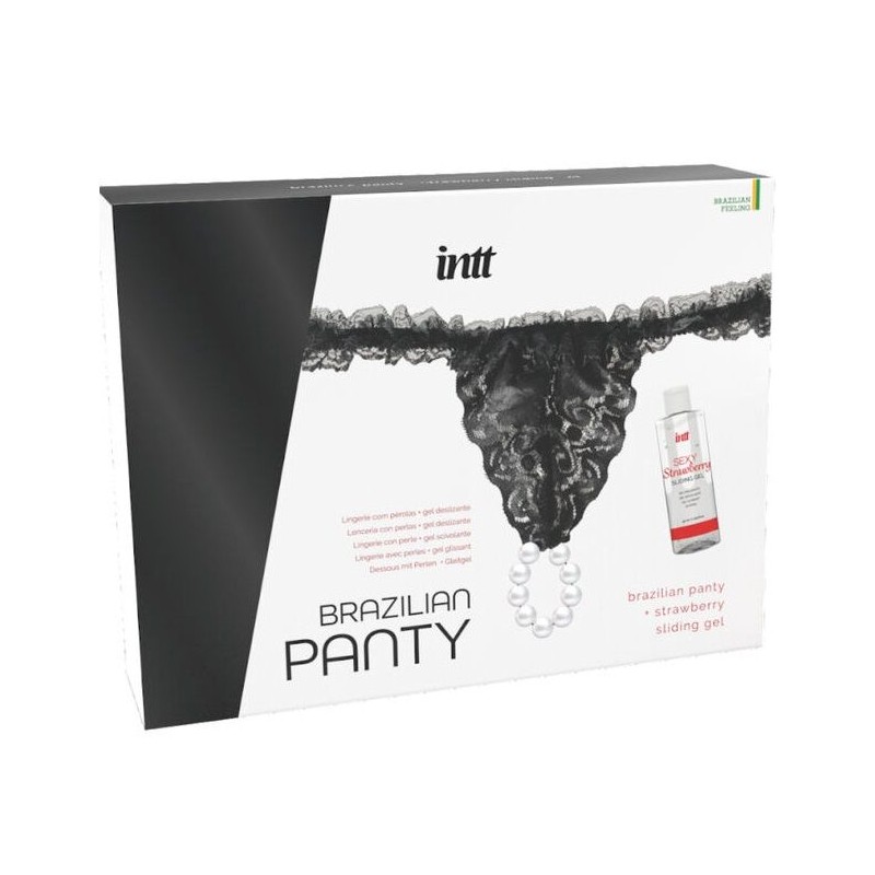 INTT - PANTY BRASILEÑA NEGRA CON PERLAS Y GEL LUBRICANTE 50ML