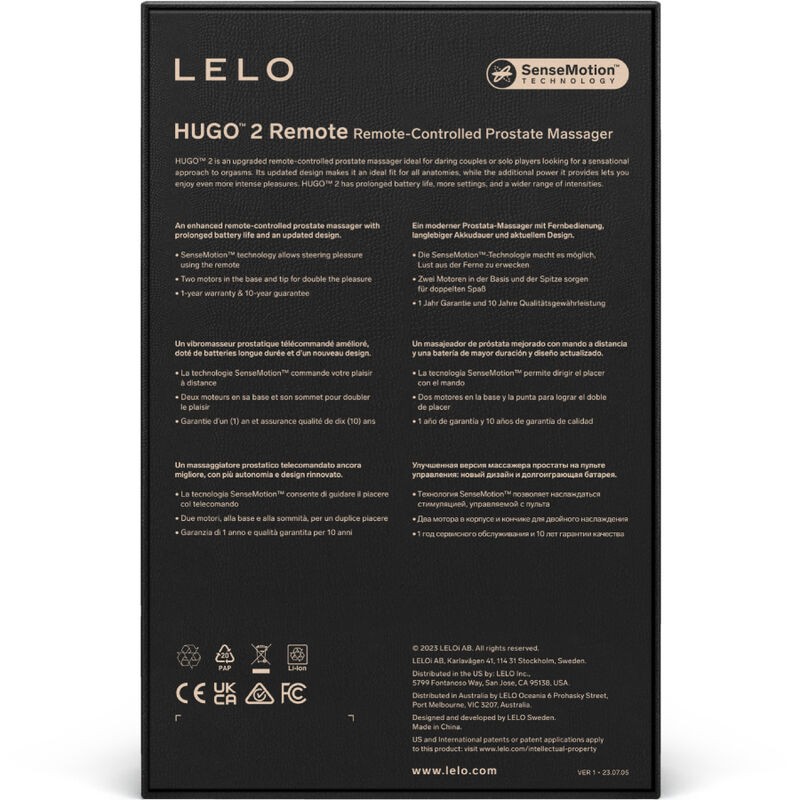 LELO - HUGO 2 MASAJEADOR DE PROSTATA CONTROL REMOTO NEGRO