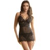 SUBBLIME - BABYDOLL TELA DE TUL DETALLE ENCAJE Y FLOR NEGRO L/XL