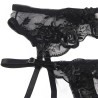 SUBBLIME - SET DE 3 PIEZAS SUJETADOR + TANGA + LIGA ESTAMPADO FLORAL NEGRO S/M