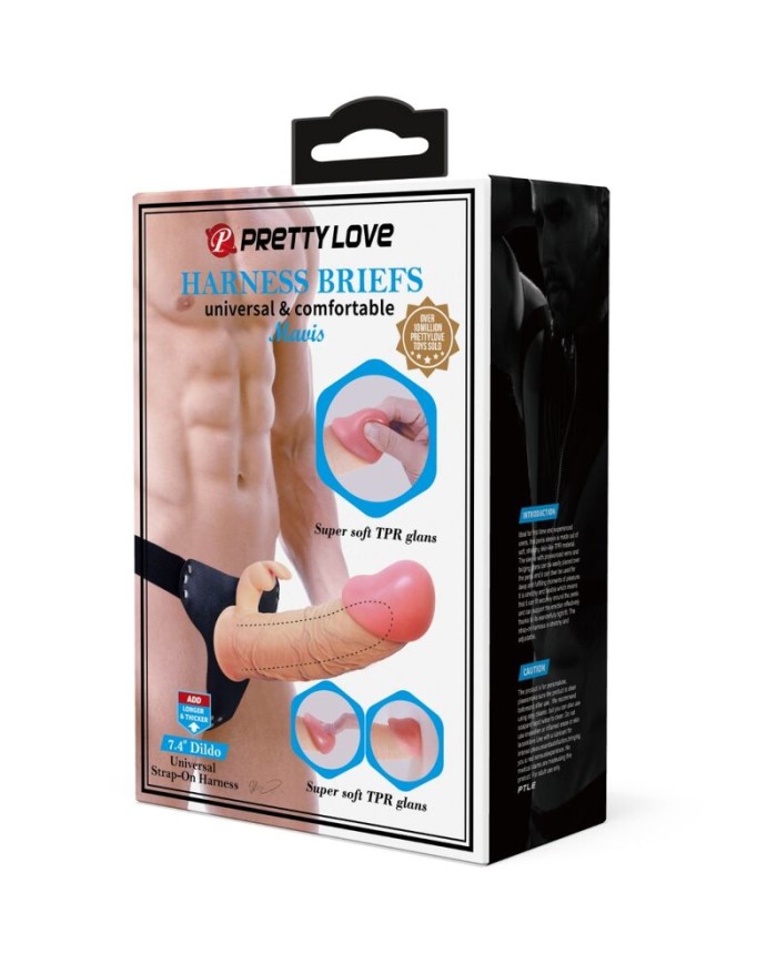 PRETTY LOVE - MAVIS HARNESS BRIEFS UNIVERSAL CON DILDO 19 CM NATURAL