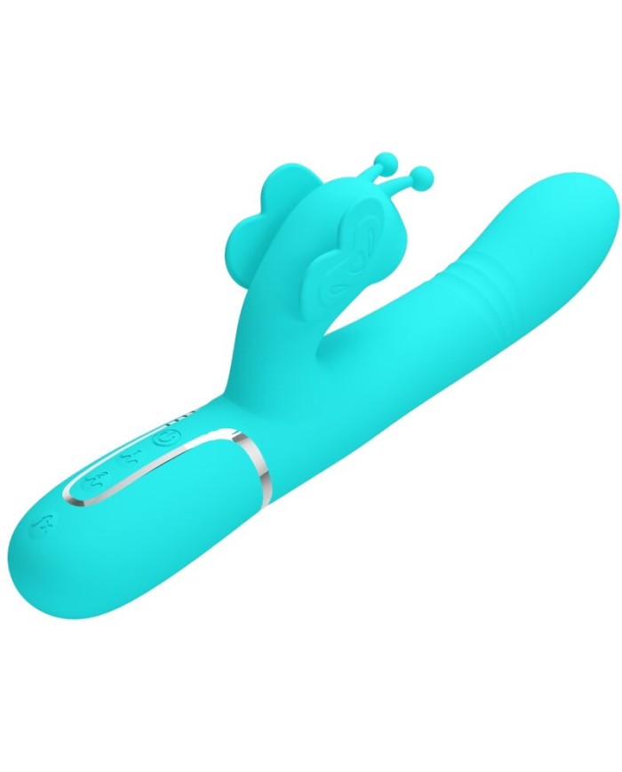 PRETTY LOVE - VIBRADOR RABBIT MULTIFUNCIÓN 4 EN 1 MARIPOSA VERDE AGUA