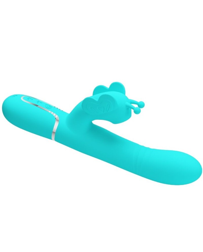 PRETTY LOVE - VIBRADOR RABBIT MULTIFUNCIÓN 4 EN 1 MARIPOSA VERDE AGUA