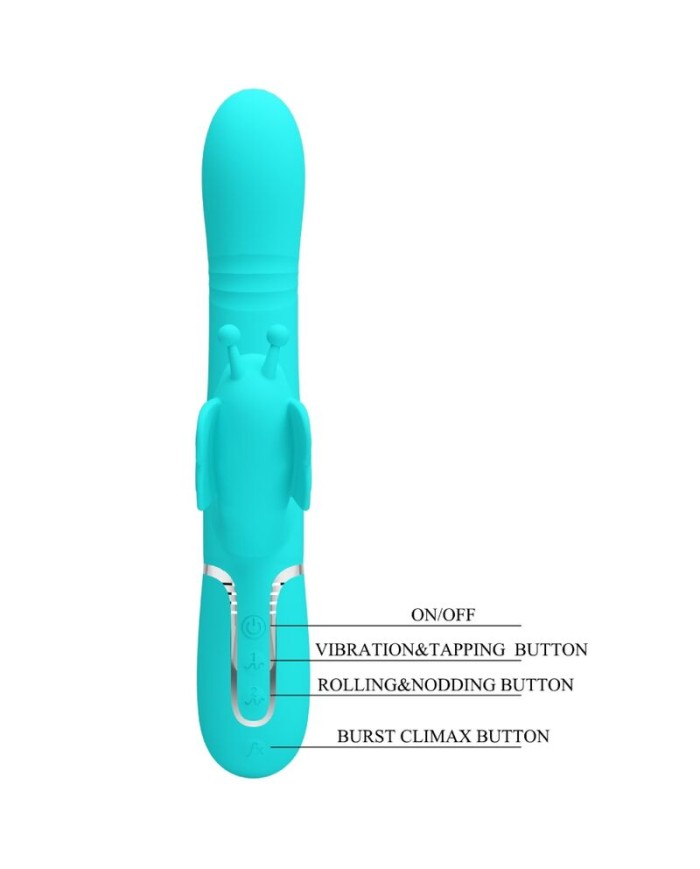 PRETTY LOVE - VIBRADOR RABBIT MULTIFUNCIÓN 4 EN 1 MARIPOSA VERDE AGUA