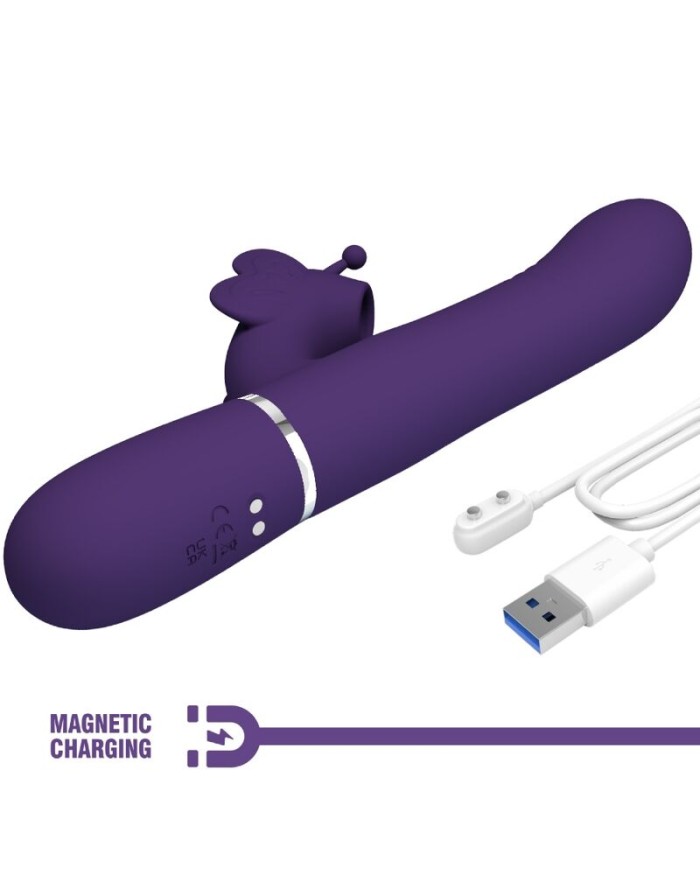 PRETTY LOVE - VIBRADOR RABBIT MULTIFUNCIÓN 4 EN 1 MARIPOSA MORADO