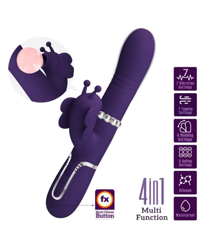 PRETTY LOVE - VIBRADOR RABBIT MULTIFUNCIÓN 4 EN 1 MARIPOSA MORADO