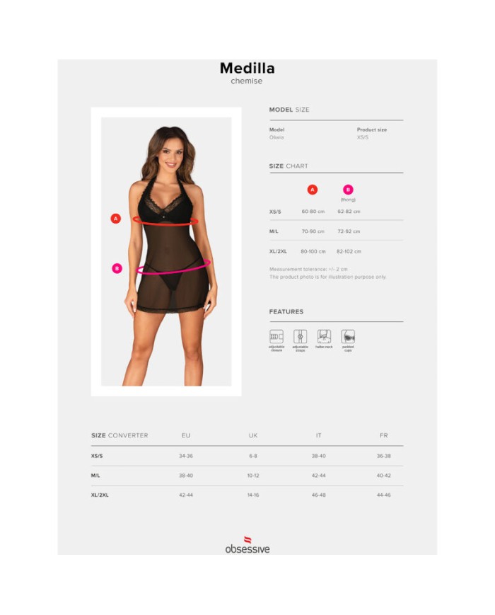 OBSESSIVE - MEDILLA CHEMISE & TANGA XS/S