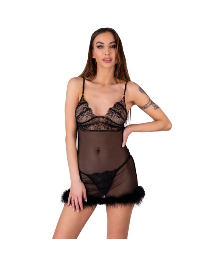 LIVCO CORSETTI FASHION - ZERUNAM SET BABYDOLL + TANGA NEGRO S/M