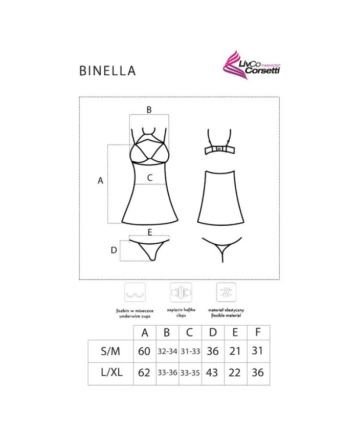 LIVCO CORSETTI FASHION - BINELLA SET BABYDOLL + TANGA NEGRO S/M