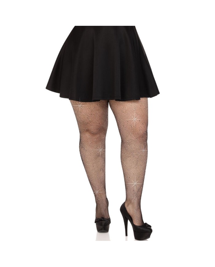 LEG AVENUE - MEDIAS REJILLA CRISTALIZADA NEGRO PLUS SIZE