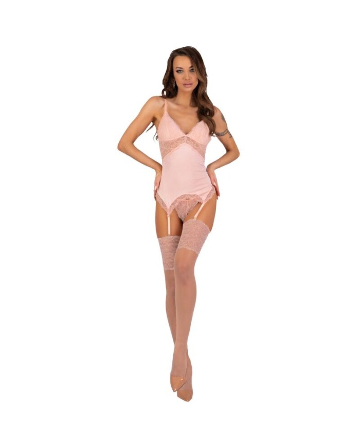 LIVCO CORSETTI FASHION - PERSINNE PEACH SET CORSET + PANTY + MEDIAS L/XL