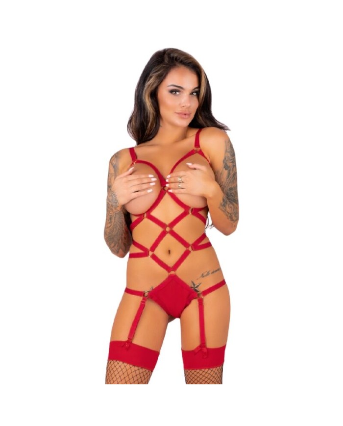 LIVCO CORSETTI FASHION - THIARA LC 20213 SET BODY + MEDIAS ROJA S/M